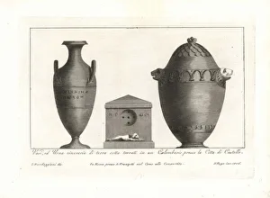 Roman terracotta vases and cinerary urn. 1802 (engraving) Roman terracotta vases and cinerary urn. 1802 (engraving)