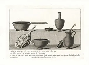 Roman tools and household utensils. 1802 (engraving) Roman tools and household utensils. 1802 (engraving)