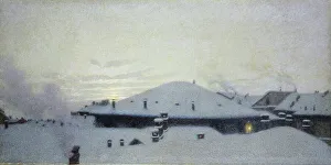 Rooftops in the Snow, 1912, by Angelo Morbelli (1853-1919). Oil on canvas, 70x132.5 cm Rooftops in the Snow, 1912, by Angelo Morbelli (1853-1919). Oil on canvas, 70x132.5 cm