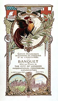 Coat Of Arm Gallery: Rooster and Monuments, banquet menu of the Republican Committee on Trade