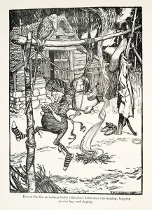 Round the fire an indescribably ridiculous little man was leaping, hopping on one leg Round the fire an indescribably ridiculous little man was leaping, hopping on one leg