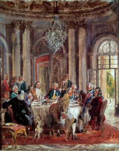 The round table of Frederic II of Prussia (1712-1786) with Voltaire (Francois Marie The round table of Frederic II of Prussia (1712-1786) with Voltaire (Francois Marie