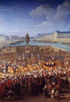 Royal carriage. Central detail of Louis XIV (1638-1715) crossing the Pont Neuf in his Royal carriage. Central detail of Louis XIV (1638-1715) crossing the Pont Neuf in his