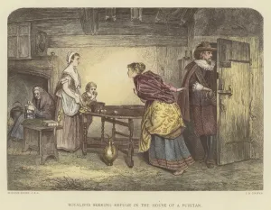 Royalists seeking refuge in the house of a Puritan (coloured engraving) Royalists seeking refuge in the house of a Puritan (coloured engraving)