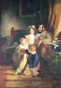 Rudolf von Arthaber (1795-1867) with his Children Rudolf, Emilie and Gustav Looking Rudolf von Arthaber (1795-1867) with his Children Rudolf, Emilie and Gustav Looking