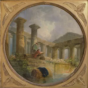 Ruins of a temple imitating Paestum, c.1760 (oil on panel) Ruins of a temple imitating Paestum, c.1760 (oil on panel)