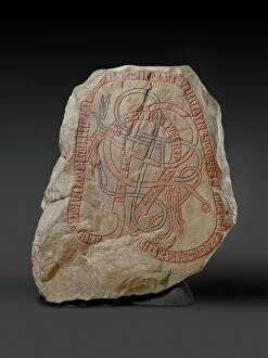 Inscription Collection: Rune stone with red inscription, c. 787-1100 (stone)