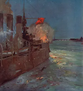 The Russian cruiser Aurora firing the shot signalling the storming of the Winter Palace The Russian cruiser Aurora firing the shot signalling the storming of the Winter Palace
