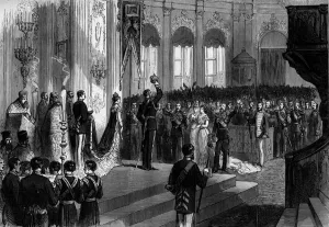 Russian tsar Alexander III (1845-1894) laying the crown on his head at the ceremony of Russian tsar Alexander III (1845-1894) laying the crown on his head at the ceremony of