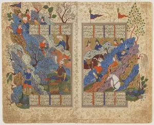 Rustam kicks back the rock rolled on him by Bahman from a Shahnama (Book of kings), c Rustam kicks back the rock rolled on him by Bahman from a Shahnama (Book of kings), c