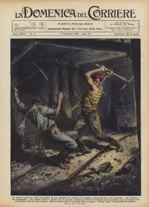 A rustic duel in the depths of a coal mine took place in Saint Etienne (colour litho) A rustic duel in the depths of a coal mine took place in Saint Etienne (colour litho)