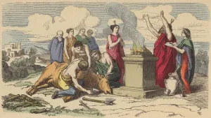 Sacrifice in Ancient Greece (coloured engraving) Sacrifice in Ancient Greece (coloured engraving)