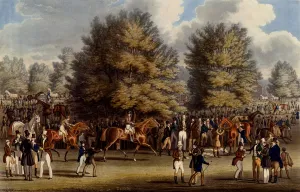 Saddling in the Warren, print made by Charles Hunt, 1836 (aquatint) Saddling in the Warren, print made by Charles Hunt, 1836 (aquatint)
