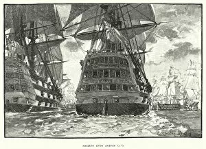 Battle Of Trafalgar Gallery: Sailing into action (engraving)