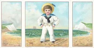 Sailor Boy on the beach, Christmas Card. (chromolitho) Sailor Boy on the beach, Christmas Card. (chromolitho)