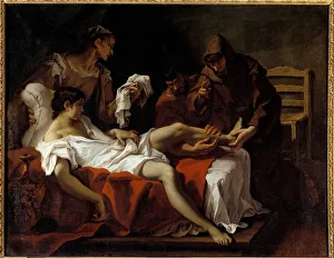Saint Anthony of Padua (san antonio di padova) warriing a young man who had ampured his foot to punish himself for Saint Anthony of Padua (san antonio di padova) warriing a young man who had ampured his foot to punish himself for