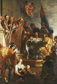Artist Flemish Gallery: Saint Bernard converts a Duke of Aquitaine, (oil on canvas)