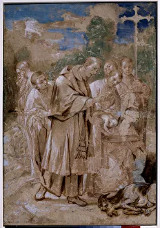 Saint Charles Borromee baptizing a child. The dead sheep Saint Charles Borromee baptizing a child. The dead sheep