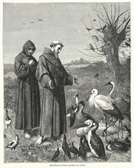 Saint Francois d'Assise prechant aux oiseaux (engraving)