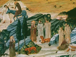 Saint Gerasimus in the Thebaid desert with the lion he tamed by removing a thorn from its Saint Gerasimus in the Thebaid desert with the lion he tamed by removing a thorn from its