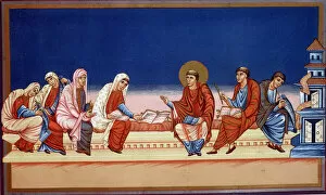 Saint Jerome explaining the Gospel to Eustochia and Paule, 9th century