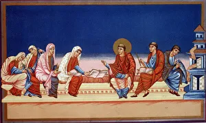 Saint Jerome explaining the Gospel to Eustochia and Paule, 9th century Saint Jerome explaining the Gospel to Eustochia and Paule, 9th century