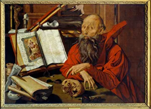 JLJ4607145 Saint Jerome Meditant - Painting (Vanita) by Marinus Claeszoon van Reymerswaele (1493 - 1567) Ec. Hol. 1540, oil on wood, Dim: 0, 75 x 1, 07m. Inv. 234 - Douai, Musee De La Chartreuse - St. Jerome meditating (and vanities) - Painting by Marinus Claeszoon van Reymerswaele (1493-1567), oil on wood (75 x 107 cm), 1540 - Musee de la Chartreuse, Douai, France by Reymerswaele, Marinus van (c.1490-c.1567); Musee de la Chartreuse, Douai, France; (add.info.: Saint Jerome Meditant - Painting (Vanita) by Marinus Claeszoon van Reymerswaele (1493 - 1567) Ec. Hol. 1540, oil on wood, Dim: 0, 75 x 1, 07m. Inv. 234 - Douai, Musee De La Chartreuse - St. Jerome meditating (and vanities) - Painting by Marinus Claeszoon van Reymerswaele (1493-1567), oil on wood (75 x 107 cm), 1540 - Musee de la Chartreuse, Douai, France); Photo A© Photo Josse; Netherlandish, out of copyright Saint Jerome Meditant - Painting (Vanita) by Marinus Claeszoon van Reymerswaele