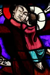Saint Joseph des Fins church. Saint Anthony of Padua. Stained glass window. Annecy. France Saint Joseph des Fins church. Saint Anthony of Padua. Stained glass window. Annecy. France