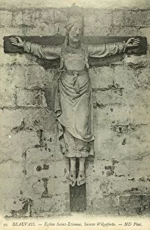 Crucified Gallery: Saint Wilgefortis, Church of St Etienne, Beauvais (b / w photo)