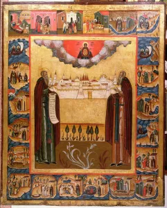 Saints Zosimus and Sabbatheus of Solovetsk with scenes from their lives Saints Zosimus and Sabbatheus of Solovetsk with scenes from their lives