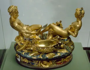 Salt shaker decorated with an allegory of a world with the deities Neptune Salt shaker decorated with an allegory of a world with the deities Neptune