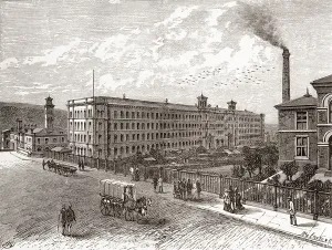 Saltaire Mills, Bradford, West Yorkshire, England (engraving) Saltaire Mills, Bradford, West Yorkshire, England (engraving)