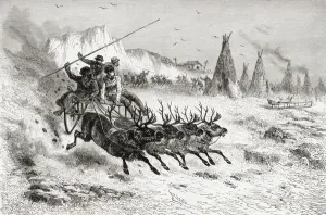 Samoyeds from Caborova on a Sleigh pulled by Reindeer, 1878 (engraving) Samoyeds from Caborova on a Sleigh pulled by Reindeer, 1878 (engraving)