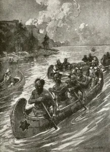 Samuel De Champlain in 1608 ascending the St Lawrence river in the canoes of friendly Samuel De Champlain in 1608 ascending the St Lawrence river in the canoes of friendly