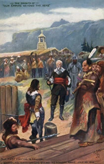 Samuel de Champlain surrendering Quebec to Admiral Kirke, 20 July 1629 (colour litho)