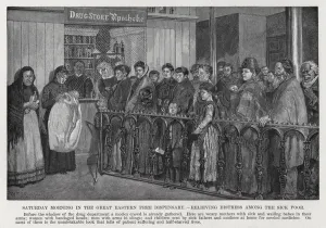 Saturday Morning in the Great Eastern Free Dispensary, relieving Distress among the Sick Saturday Morning in the Great Eastern Free Dispensary, relieving Distress among the Sick