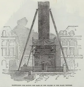 Scaffolding for sawing the Base of the Column in the Place Vendome (engraving) Scaffolding for sawing the Base of the Column in the Place Vendome (engraving)