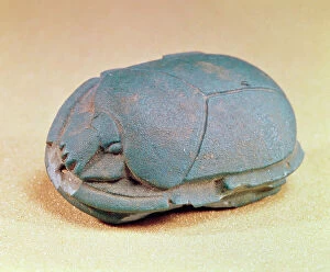 Superstition Gallery: Scarab from the neck bead of a mummy, Late Period, c.600 BC (blue glass paste)