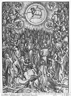 Scene from the Apocalypse, Adoration of the Lamb, German edition, 1498 (woodcut)