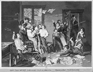 Scene of disorder at school (aquatint) (b/w photo) Scene of disorder at school (aquatint) (b/w photo)