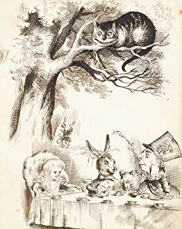 Scene from The Mad Hatter's Tea Party, c.1865 (pen and brown ink)