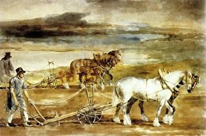 Whole Window Collection: Scene of ploughing in England, c.1820 (watercolour )