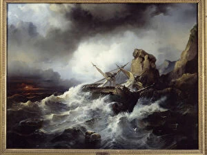 Scene of shipwreck Painting by Philippe Tanneur (1795-1878) 1850 Brest, Musee des Beaux Arts