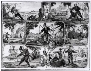 Scenes from Robinson Crusoe by Daniel Defoe (1660-1731) (engraving) (b/w photo) Scenes from Robinson Crusoe by Daniel Defoe (1660-1731) (engraving) (b/w photo)