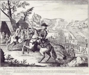 Prints of XJF274328 William Duke of Cumberland and the Rebel Forces, 1st May 1746 (litho) (b/w photo) by English School Cumberland Prints: Print of William Duke of Cumberland facing the Rebel Forces in 1746