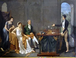 A scientist (probably Alessandro (Alexandre) Volta) doing a scientific experiment in A scientist (probably Alessandro (Alexandre) Volta) doing a scientific experiment in