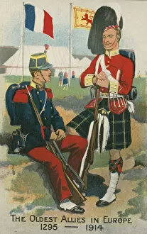 1914 1918 Gallery: Scotland and France, Old Allies (colour litho)