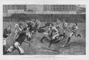 Rugby Union Gallery: Scotland v England international rugby match, Raeburn Place, Edinburgh, 1 March 1892 (litho)