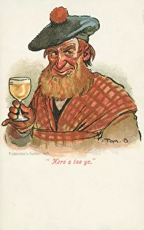 Scotsman raising a glass (colour litho)