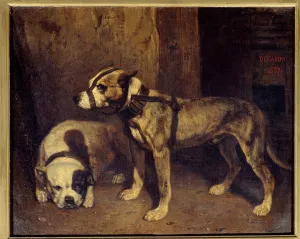 Scottish Bulldog and Terrier Painting by Alexandre Gabriel Decamps (1803-1860 Scottish Bulldog and Terrier Painting by Alexandre Gabriel Decamps (1803-1860
